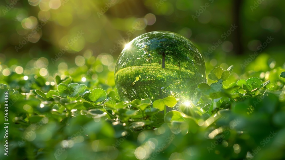 Poster an abstract natural background for your design. a green world inside a bubble