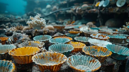 Europe's seas and oceans will be polluted by waste from modern civilization if people do not stop using disposable plastic dishes - obrazy, fototapety, plakaty