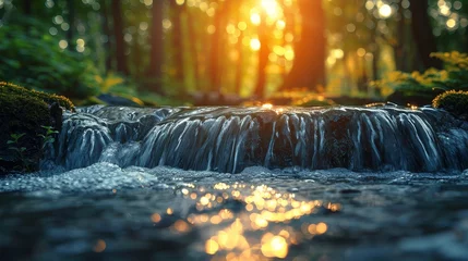 Fototapete Rund Forest stream of water in spring © Zaleman