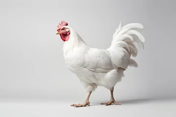 Fotobehang a white chicken with a red crest © Roman