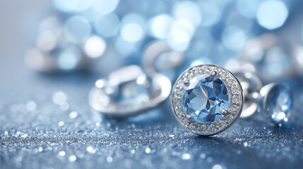 A blue gemstone sits on a shiny surface, Topaz