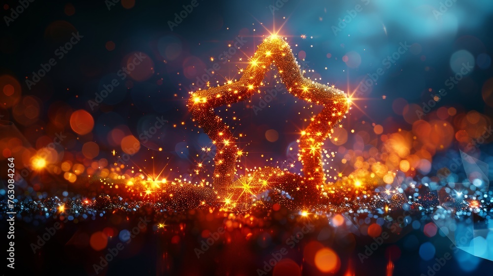 Poster with star toy christmas greeting card. abstract geometric background. wireframe light connection str