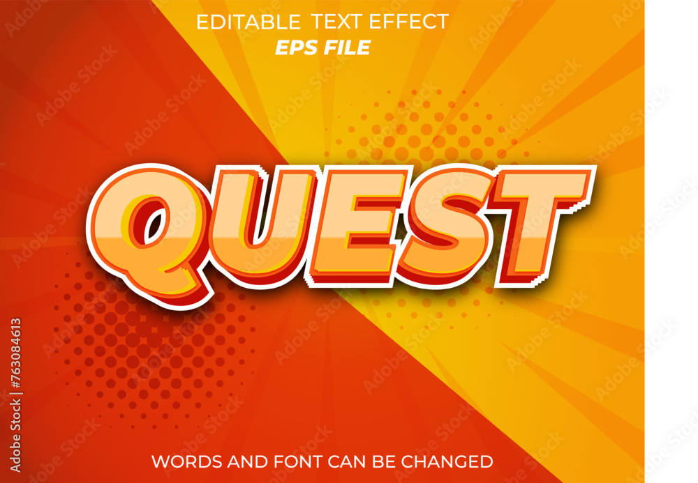 Aufkleber quest text effect, font editable, typography, 3d text. vector template