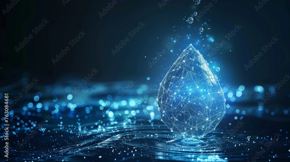 Poster isolated illustration of a falling drop of water and snowflake. abstract geometric background with b