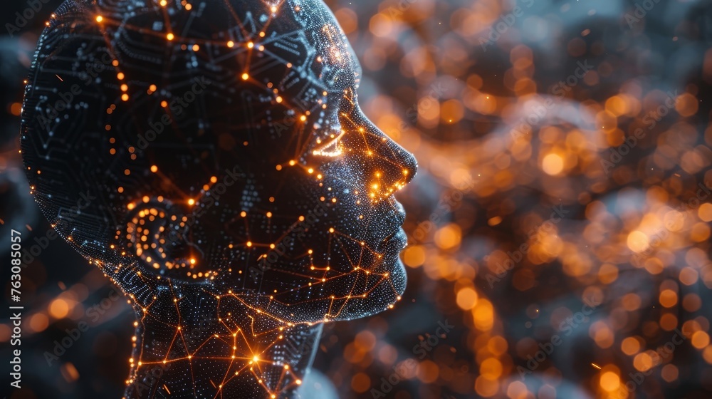 Poster Artificial Intelligence and global communication network concept.