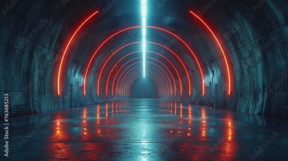 Aufkleber 3d illustration of an empty dark room with a futuristic sci-fi background.