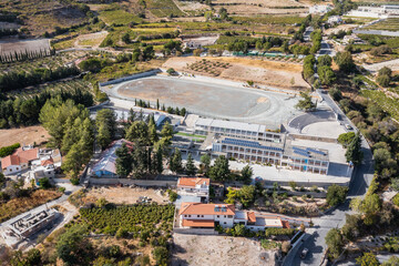 Obraz premium Stadium and school in Omodos historic village, Troodos Mountains, Cyprus