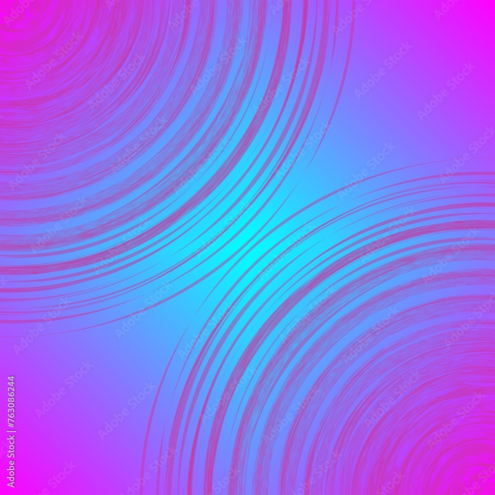 Poster pink and neon blue background with circles, rays, symmetrical patterns and effect of movement - abst