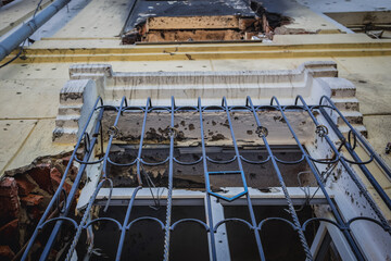 Destroyed police station in Mariupol city during Russo-Ukrainian War in Donbas region, Ukraine