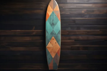 Abwaschbare Fototapete a colorful skateboard on a wood wall © Roman