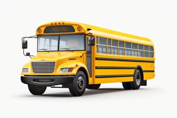 Yellow classic school bus isolated on white background