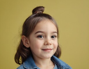 A young girl with brown hair is smiling at the camera. - 763087661