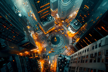 Desolate Urban Landscapes: Aerial Views of Post-Apocalyptic City Streets and Skyscrapers - obrazy, fototapety, plakaty