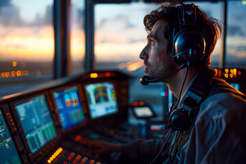 Aviation Operations: Air Traffic Control and Flight Data Management at Airport Tower - obrazy, fototapety, plakaty