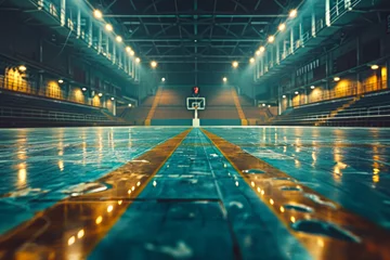 Fotobehang Desolate basketball court in an abandoned arena: a photographer's perspective on emptiness and solitude © Fernando Cortés