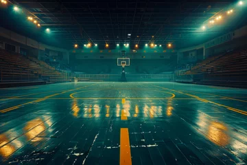 Foto op Canvas Desolate basketball court in deserted arena - a photographer's perspective on emptiness and solitude. © Fernando Cortés