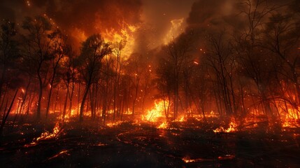 Forest Fire at Night, A Call for Environmental Awareness