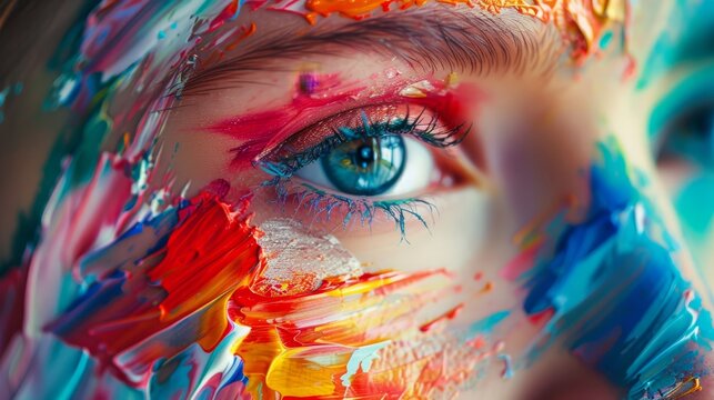 Creative artist paints with bright colors, creating abstract background