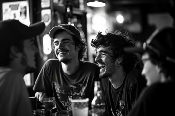 Joyful Trio: Friends Sharing Laughter and Cheers at the Sports Bar