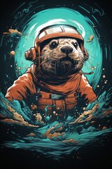 A space otter floating in a cosmic river,