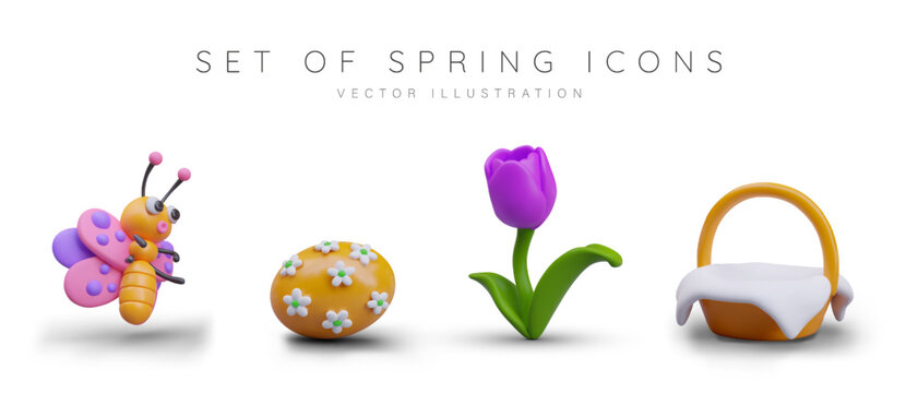 Set of realistic isolated Easter items. Colored vector icons in children style