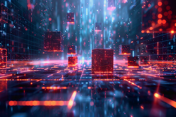 Obraz premium cyber security futuristic, dynamic data stream digital binary big data, and blockchain transactions 