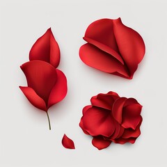 Red rose flower petal collection isolated on a flat background flower petals top view tulip color 
silky leaf withered
  Generative AI 