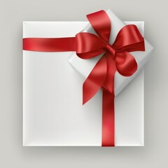 Top view of day presents wrapped in white paper with red ribbon and bow decoration isolated against a transparent background gift out of love surprise Generative AI 