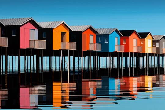 a row of colorful houses on stilts on stilts