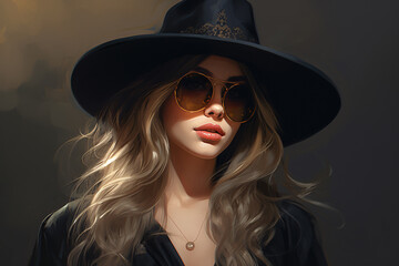 a woman wearing a hat and sunglasses