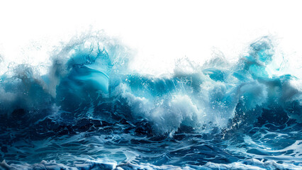 Curling blue ocean wave on transparent background - stock png. - obrazy, fototapety, plakaty