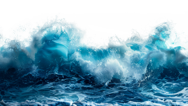 Curling blue ocean wave, cut out - stock png.