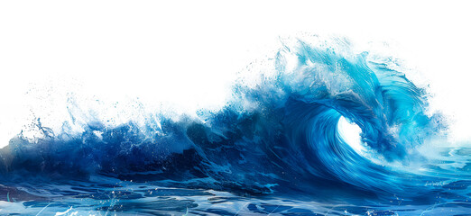 Curling blue ocean wave on transparent background - stock png.