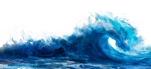 Foto op Canvas Curling blue ocean wave on transparent background - stock png. © Volodymyr