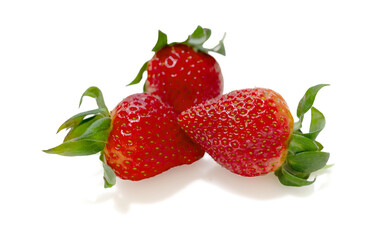 ripe red strawberries on a white background - 763094804