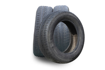 old worn damaged tires isolated on white background - 763094844