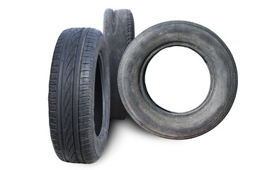 old worn damaged tires isolated on white background - 763094845
