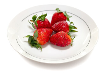 ripe red strawberries on a white background - 763094854