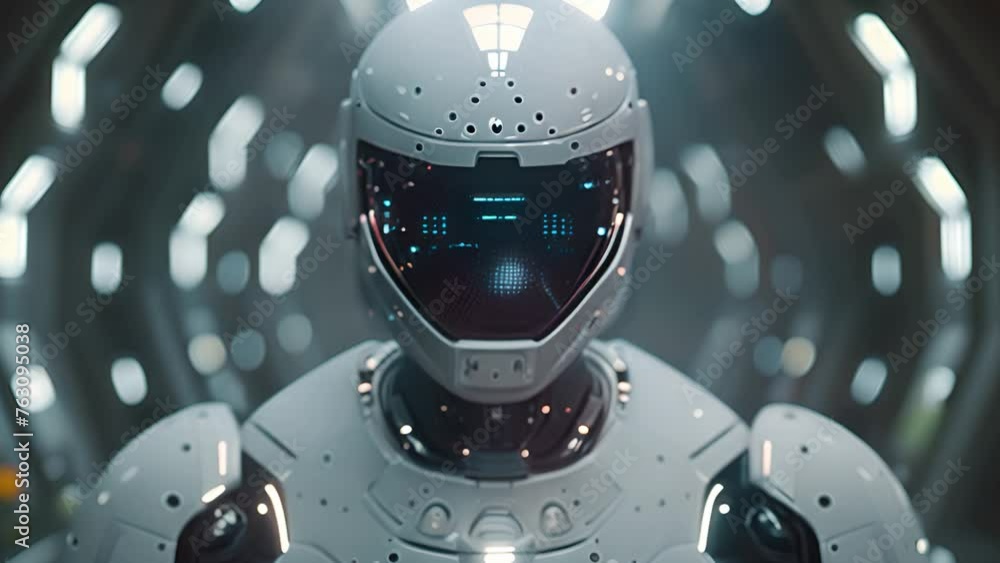 Poster android innovation: animated robot in futuristic animation.