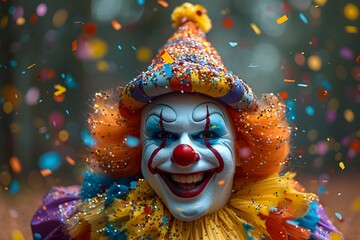 Colorful Clown With Hat and Makeup - obrazy, fototapety, plakaty
