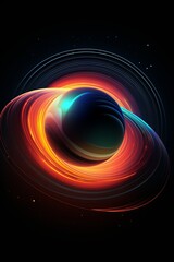 A vibrant and colorful swirl is prominently displayed against a stark black background. The swirl features a mix of bold and bright colors that create an eye-catching focal point