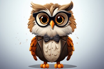 An owl wearing glasses and a bow tie, appearing stylish and dapper. The owls features are enhanced by the addition of the accessories, giving it a unique and sophisticated look
