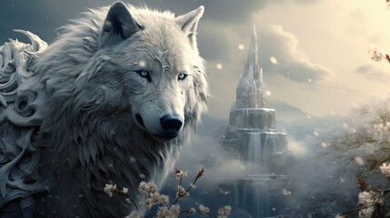 White fantasy wolf the hero of a captivating novel