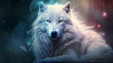 White fantasy wolf the hero of a captivating novel - obrazy, fototapety, plakaty