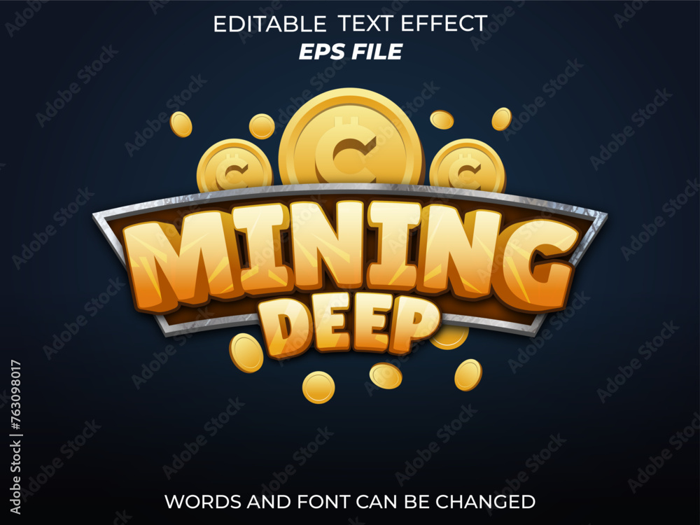 Poster mining deep text effect, font editable, typography, 3d text for medieval fantasy rpg games. vector t