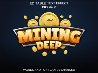 mining deep text effect, font editable, typography, 3d text for medieval fantasy rpg games. vector template