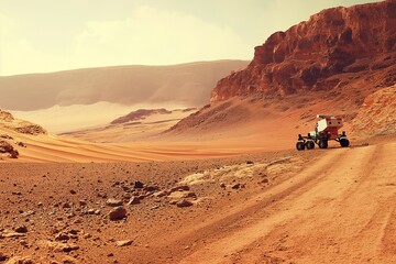 Mars rover on Planet Mars, mountains of mars