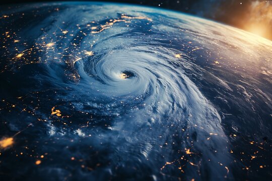 satellite image of a hurricane on earth, tropical cyclone, tornado, over ocean