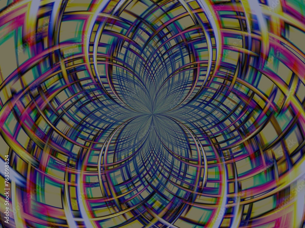 Poster colorful background with and effect of rays in motion, lines curves, bends, lights and depth - abstr