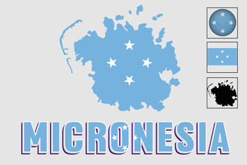 Obraz na płótnie Canvas Micronesia flag and map in a vector graphic